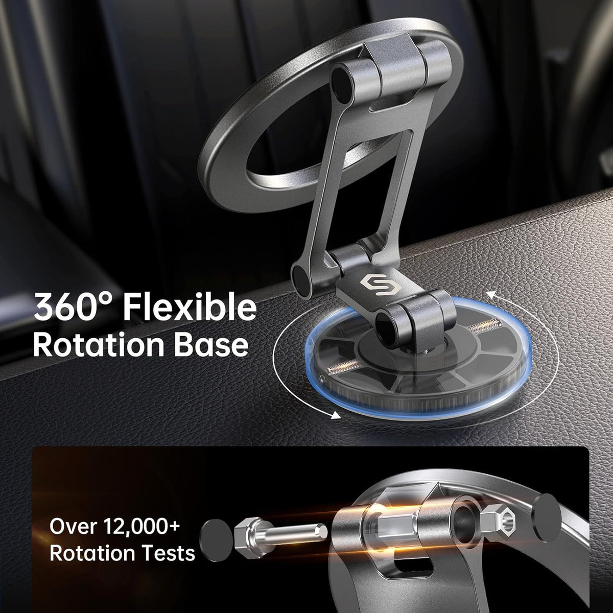 SYNCWIRE Fits MagSafe Car Mount, [All-Metal] Magnetic Phone Holder for Car, [Flexible Three-axis] 360° Rotation Magnetic Car Mount Strong Magnets Car Phone Holder Fits iPhone 16 15 14 13 12 Pro Max