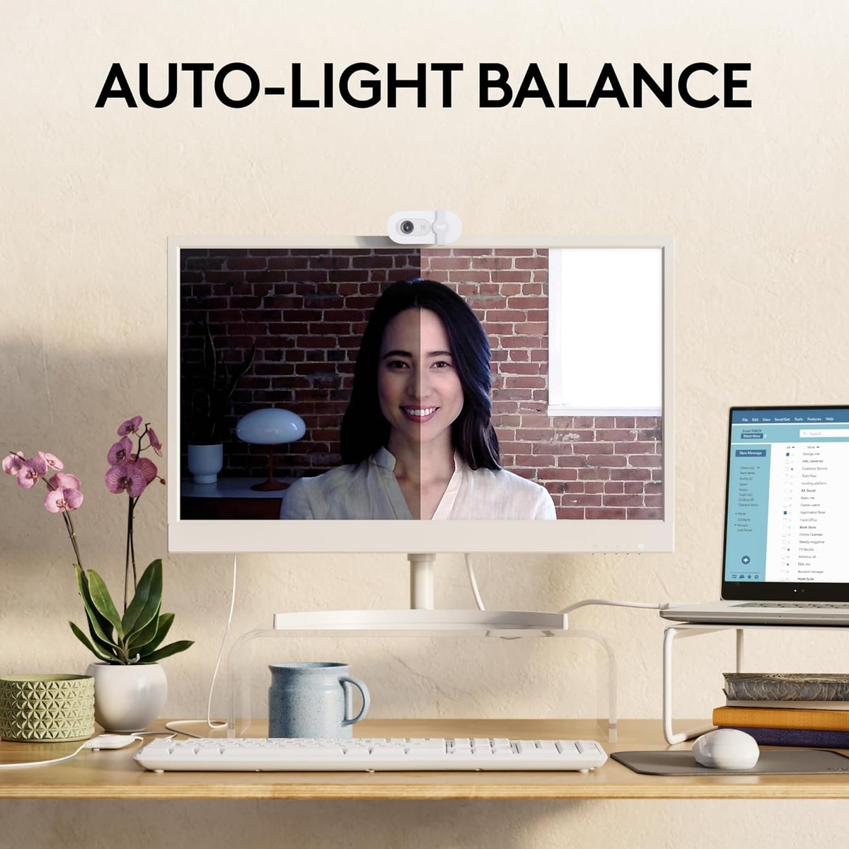 Logitech Brio 100 Full HD 1080p Webcam for Meetings, Streaming, Desktop, Laptop, PC - Built-in Mic, Shutter, USB-A, Teams, Zoom - Off-White