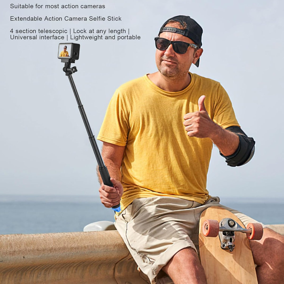 Dpofirs 4 Extendable Action Camera Selfie Stick, Section Telescoping Monopod with Adjustable Locking and Rubber Grip