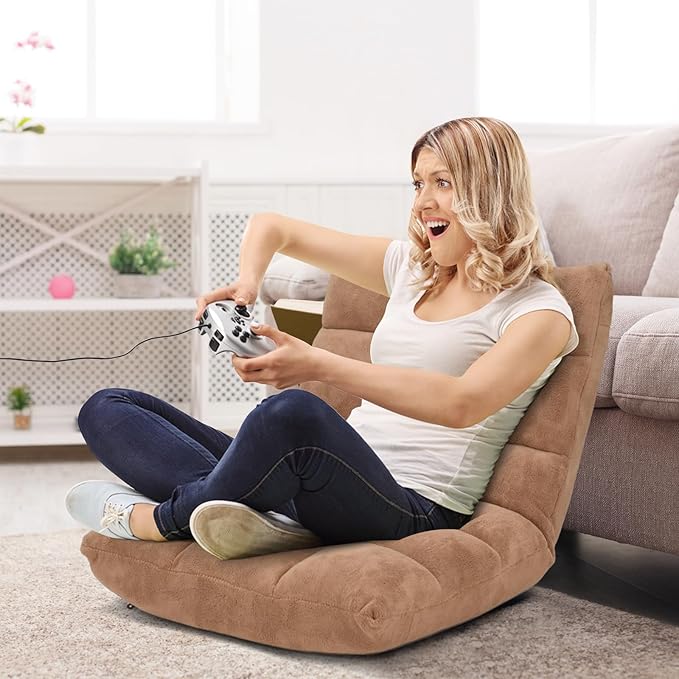 BETTARY Floor Chair with Back Support 14-Position Adjustable Lazy Floor Sofa with Memory Foam Padding Couch Recliner for Adults Folding Sleep Bed for Reading Meditating Gaming (Brown)