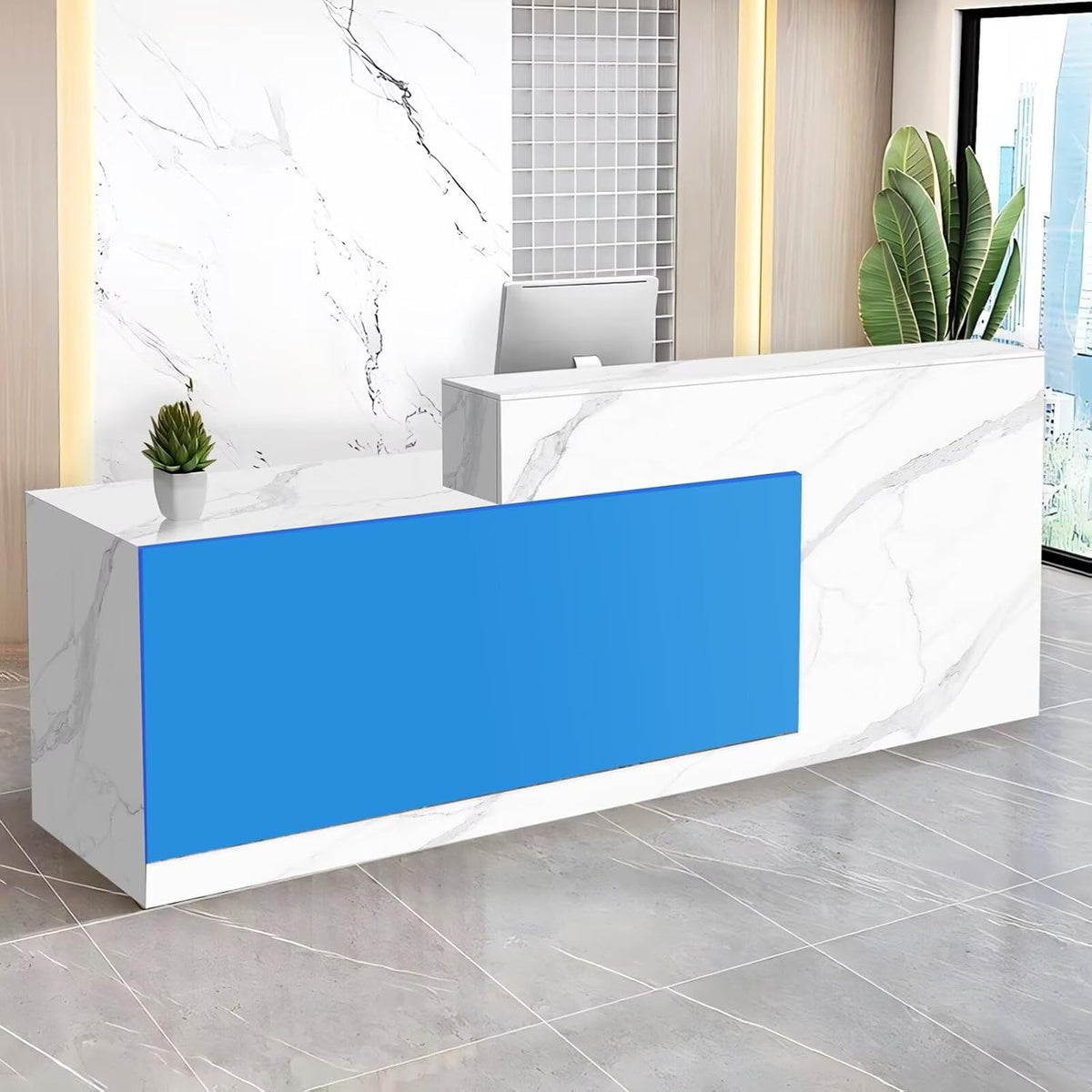 Reception Desk with Counter Modern Checkout Counter with Lockable Drawer Keyboard Tray Receptionist Desk for Office Salon Reception Table V Left 51inch/130cm