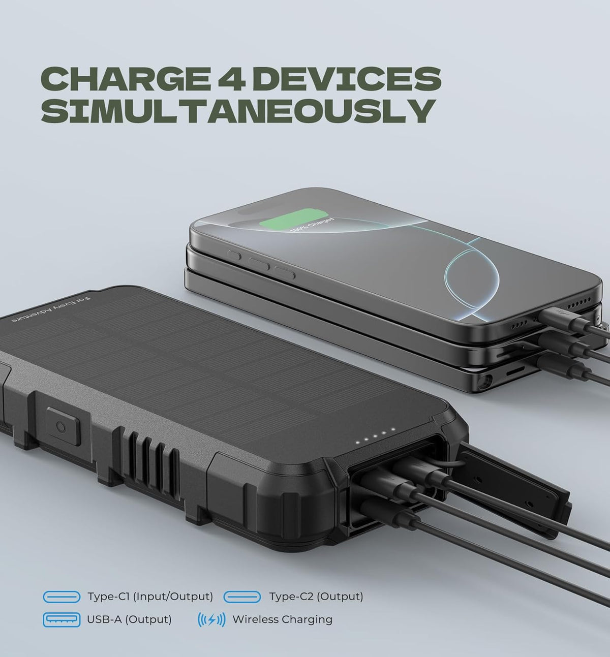 Dexnor Solar Charger Power Bank 27,000mAh, 65W PD3.0 & QC3.0 Fast Charging Powerbank External Battery Pack Portable Wireless Chargers with Flashlight and Carabiner, Compatible with MagSafe & Qi