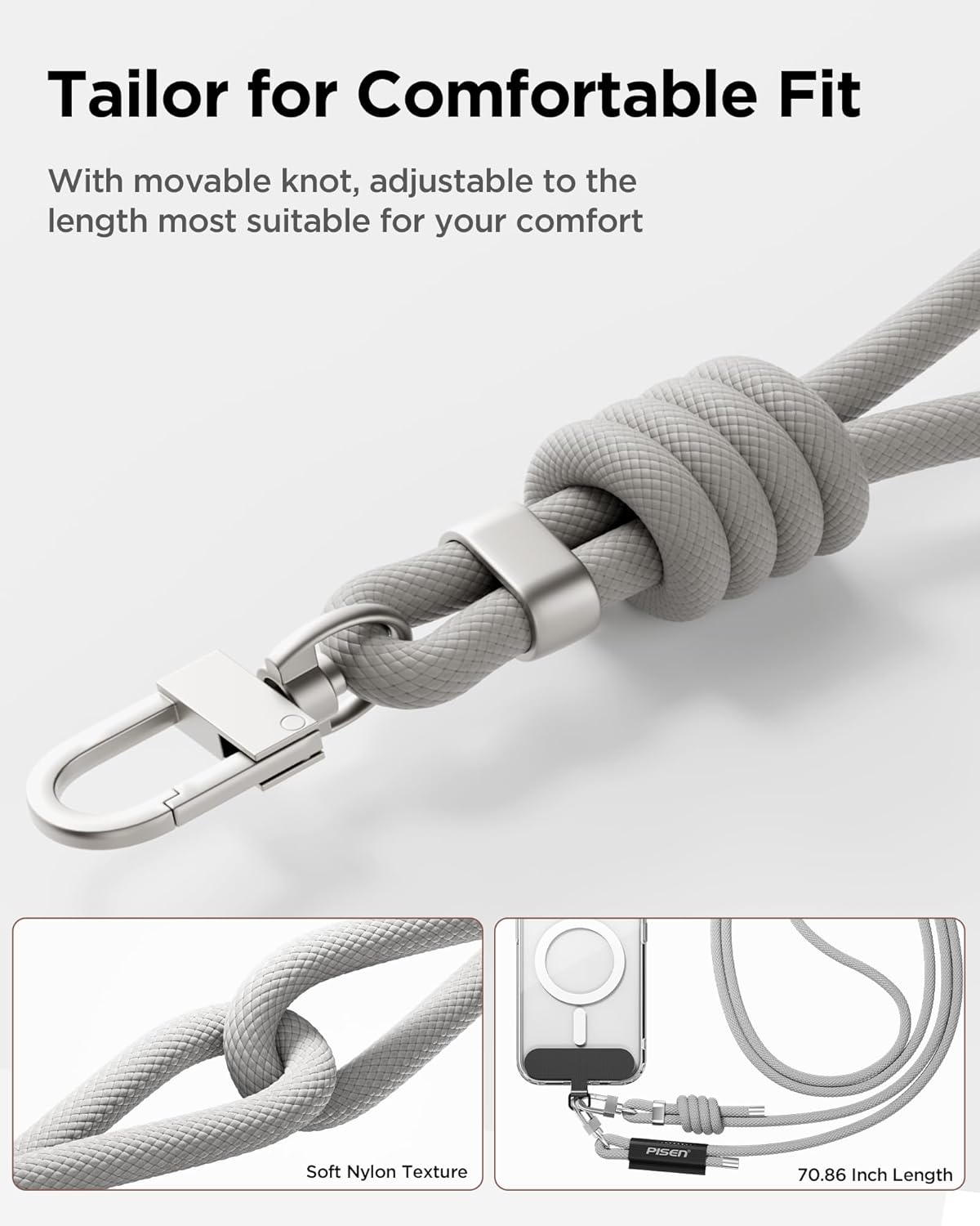 PISEN Phone Lanyard - Cell Phone Crossbody Lanyards with Adjustable Nylon Neck Strap with Lock Buckle & Phone Tether Patches