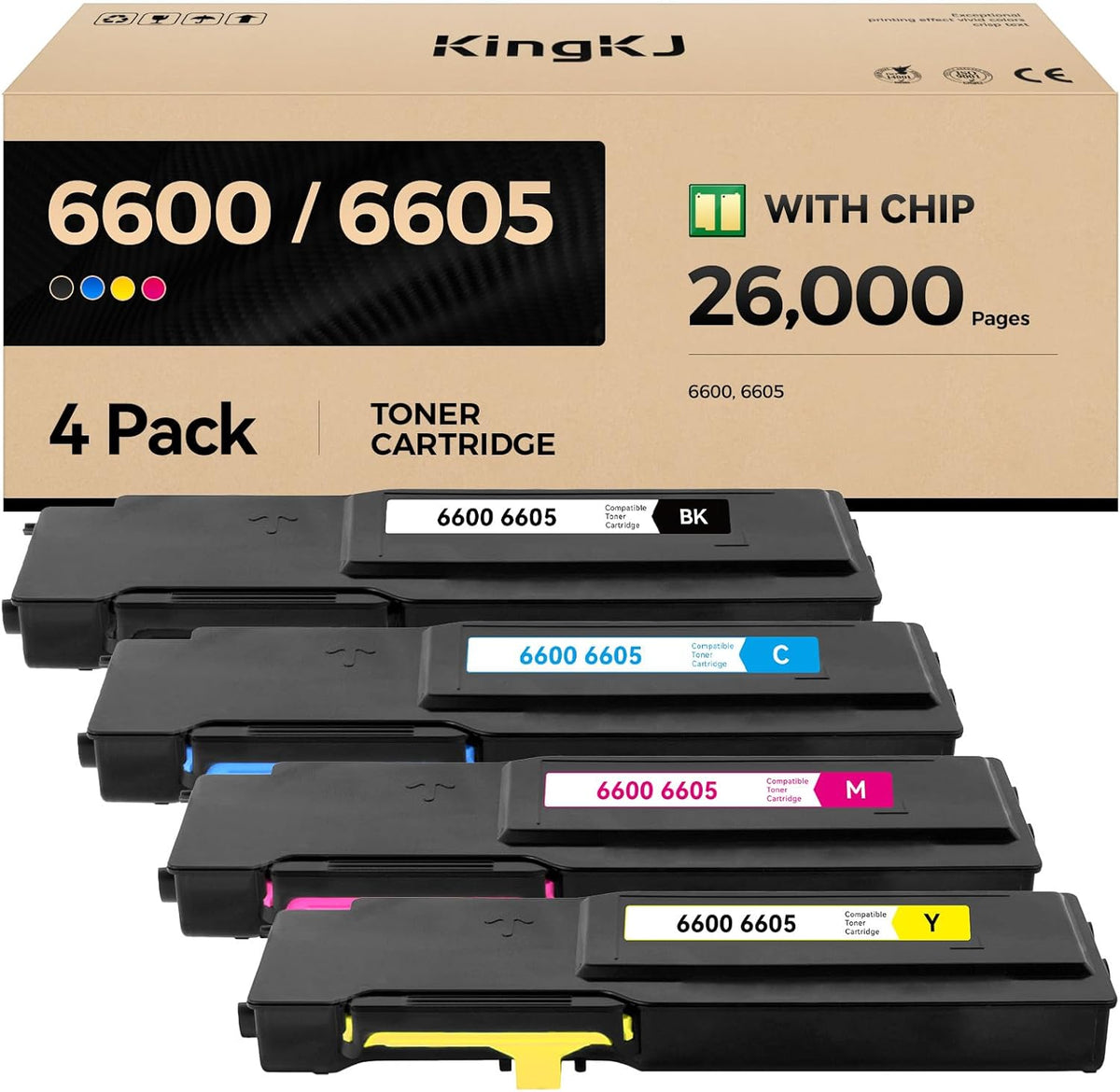6600 6605 Toner Cartridge Set 4-Pack High Capacity Replacement for Xerox 106R02228 106R02225 106R02226 106R02227 Compatible with Xerox Phaser 6600 Workcenter 6605 Printer Ink Black Cyan Magenta Yellow