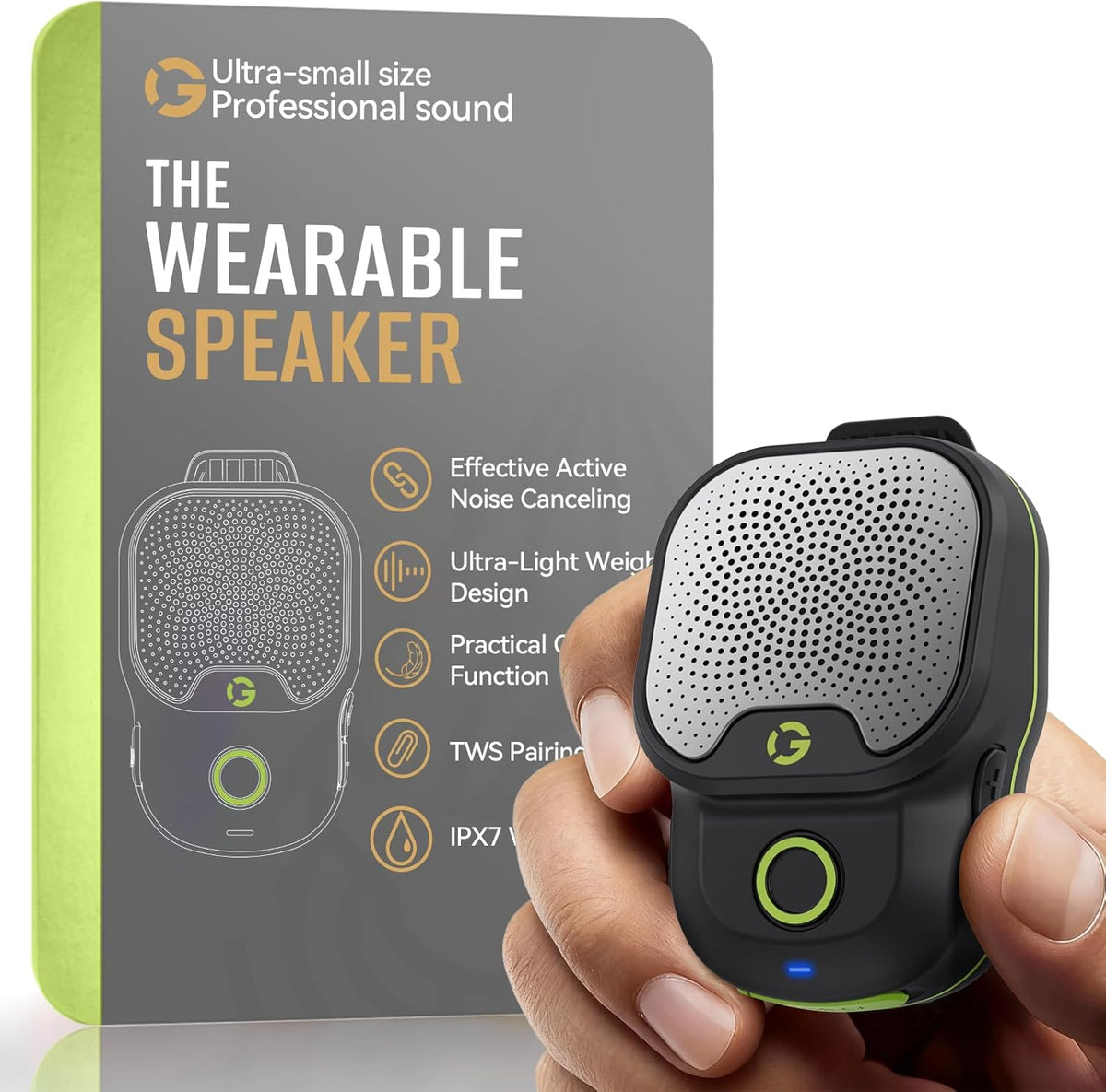 GOTOOLZ 5.4 12Hrs IPX7 Wearable Bluetooth Speaker, Bluetooth Clip On Wireless Speaker with Mic, TWS Function, Playtime