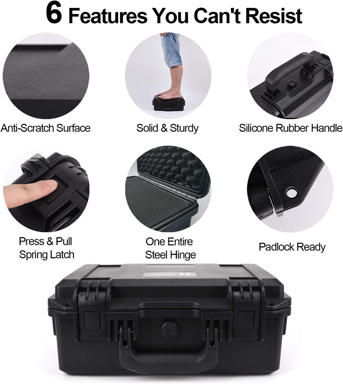 Lykus HC-3810 Waterproof Hard Case with Customizable Foam Insert, Interior Size 14.96x11.02x5.3 in, Suitable for camera,lens,drone,mic,flashlight,telescope,action cam,electronics,tools,and more