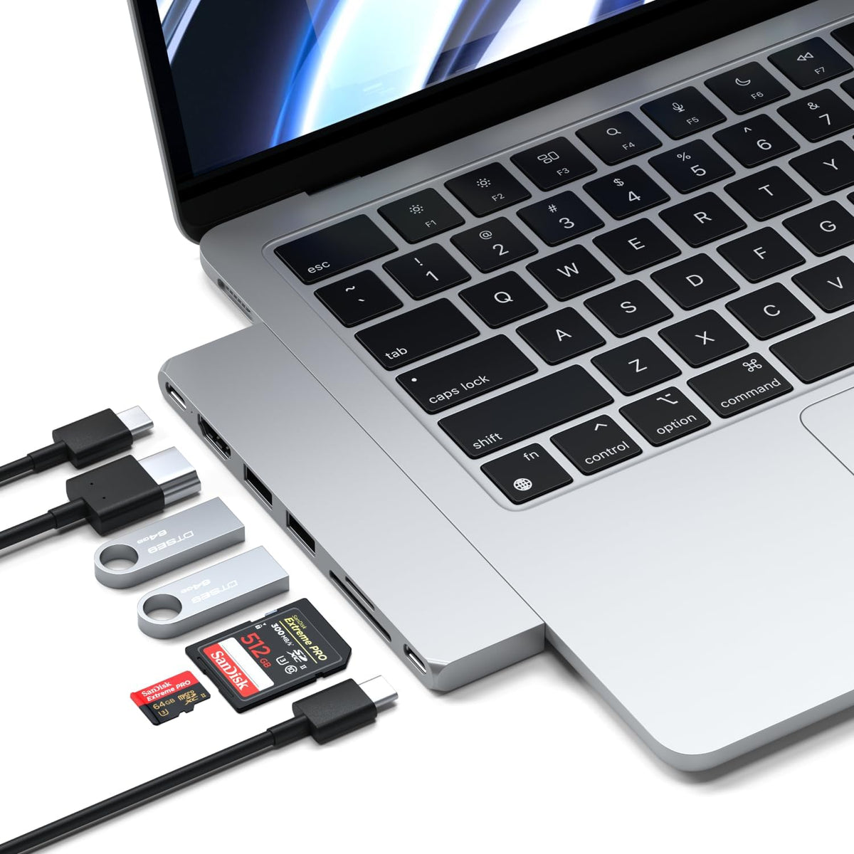 Satechi 7 in 1 USB C Hub Multiport Adapter Pro Slim, USB C Dongle, 100W Charging, 4K HDMI, USB 4, USB 3.2 Gen 2, SD/Micro Card Reader for Mac, MacBook Air/Pro M4/M3/M2/M1 - Silver
