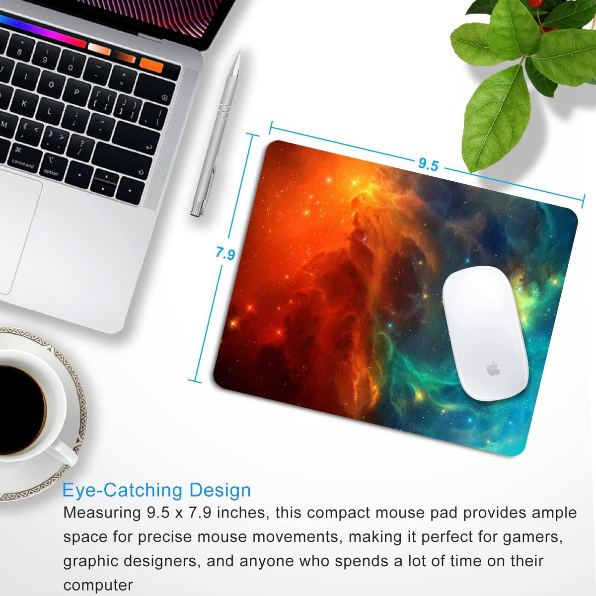Galaxy Mouse pad, Orange and Cyan Nebula Mouse Pads Office Computer Mousepad, Non-Slip Washable Small Mouse mat 9.5 X 7.9 inch