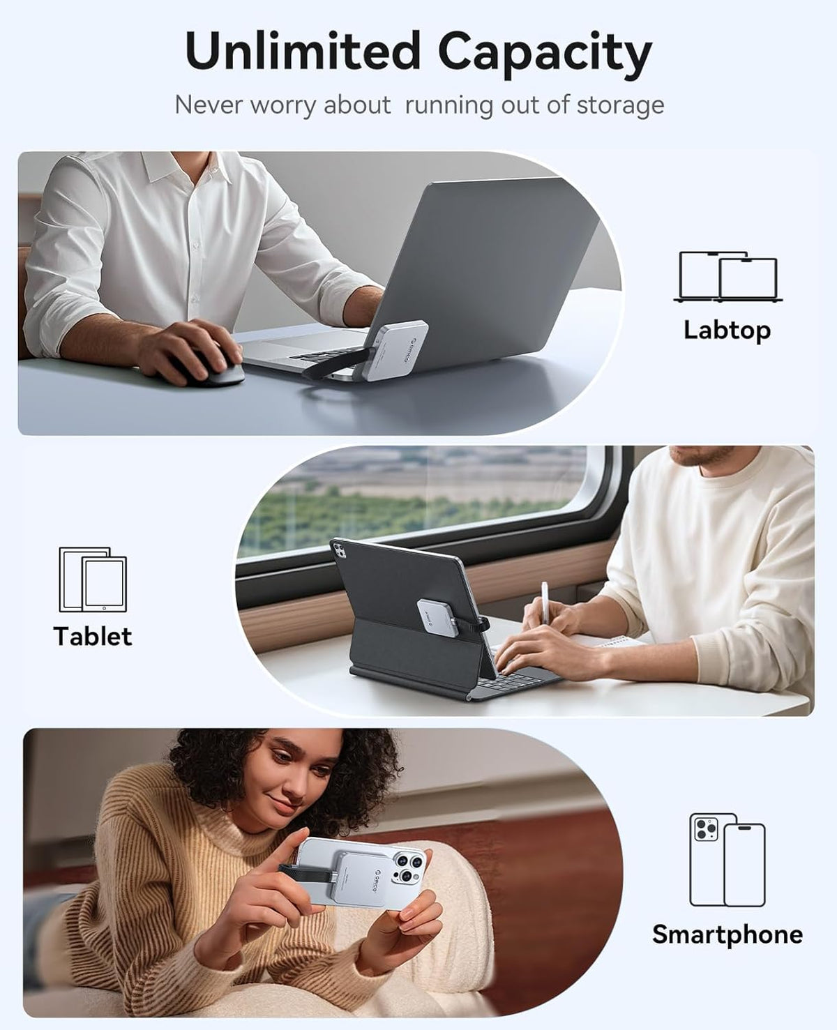 ORICO 512GB Magnetic External SSD, Aluminum Alloy, Up to 2000MB/s, 4K 120Hz ProRes HDR Record and Store, External Solid State Drive, Compatible with iPhone 16 Pro Max, Tablet, Computer - K20MINI