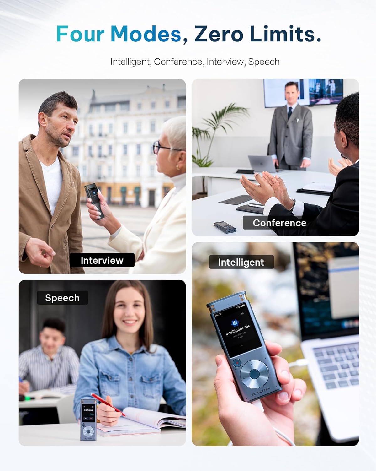 iFLYTEK AI Voice Recorder with Playback & Voice Activated Recording, 32GB Digital Audio Recorder Device for Lectures, Real-Time Transcription, Noise Reduction - Ideal Spy Hidden Recorder, 302Pro