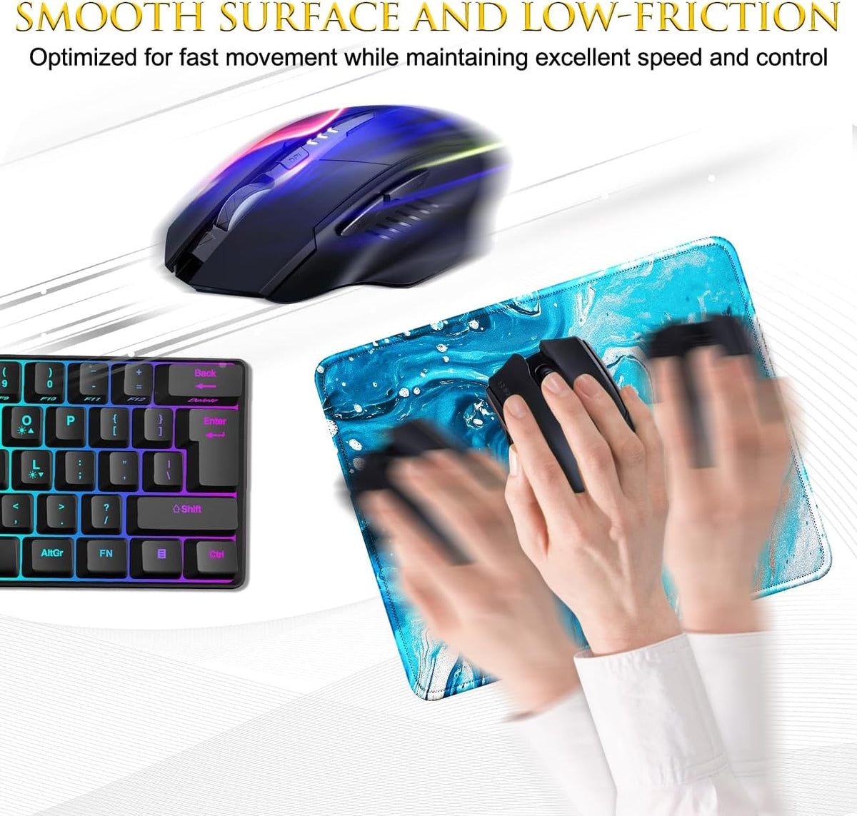 JIKIOU 3 Pack Mouse Pad with Stitched Edge, Comfortable Mouse Pads with Non-Slip Rubber Base, Washable Mousepads Bulk with Lycra Cloth, Mouse Pads for Computers Laptop Mouse 10.2x8.3x0.12in Blue Wave