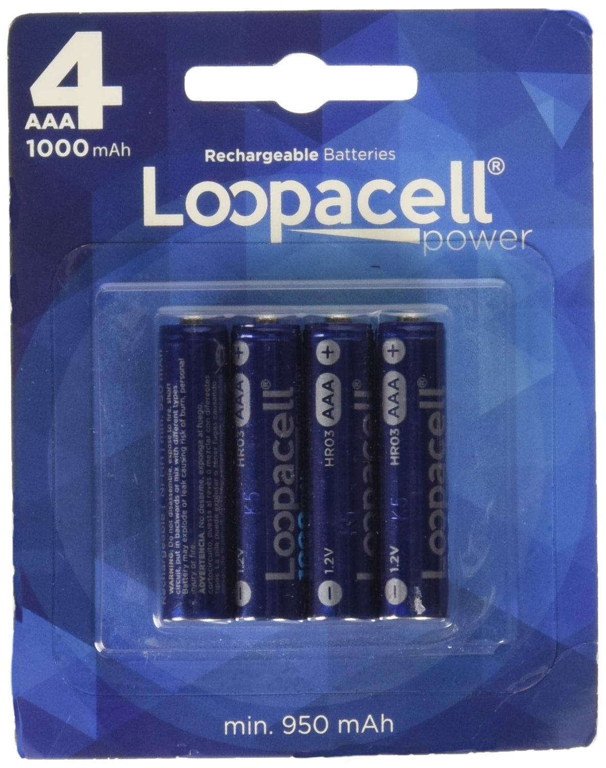 Loopacell AAA Ni-MH 1000mAh Rechargeable Battery Pack of 4