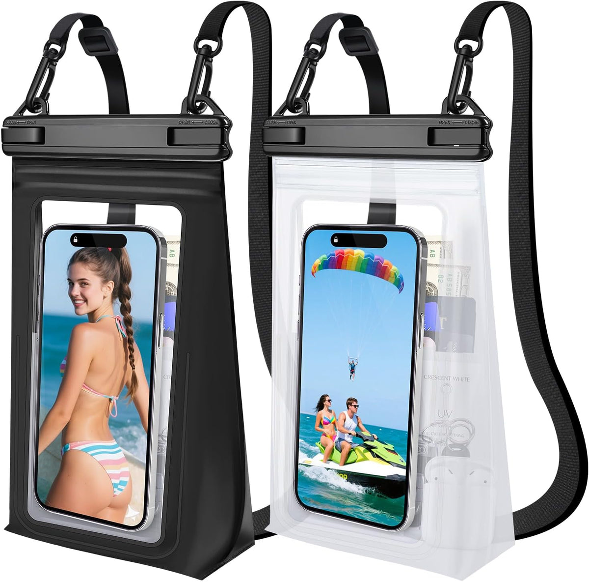 2 Pack Large Waterproof Phone Pouch, Waterproof Phone Case for iPhone 16 15 14 13 Pro Max Galaxy S25 S24 All Devices, IPX8 Double Sealing, Floating Water Proof Bag for Beach Water Park