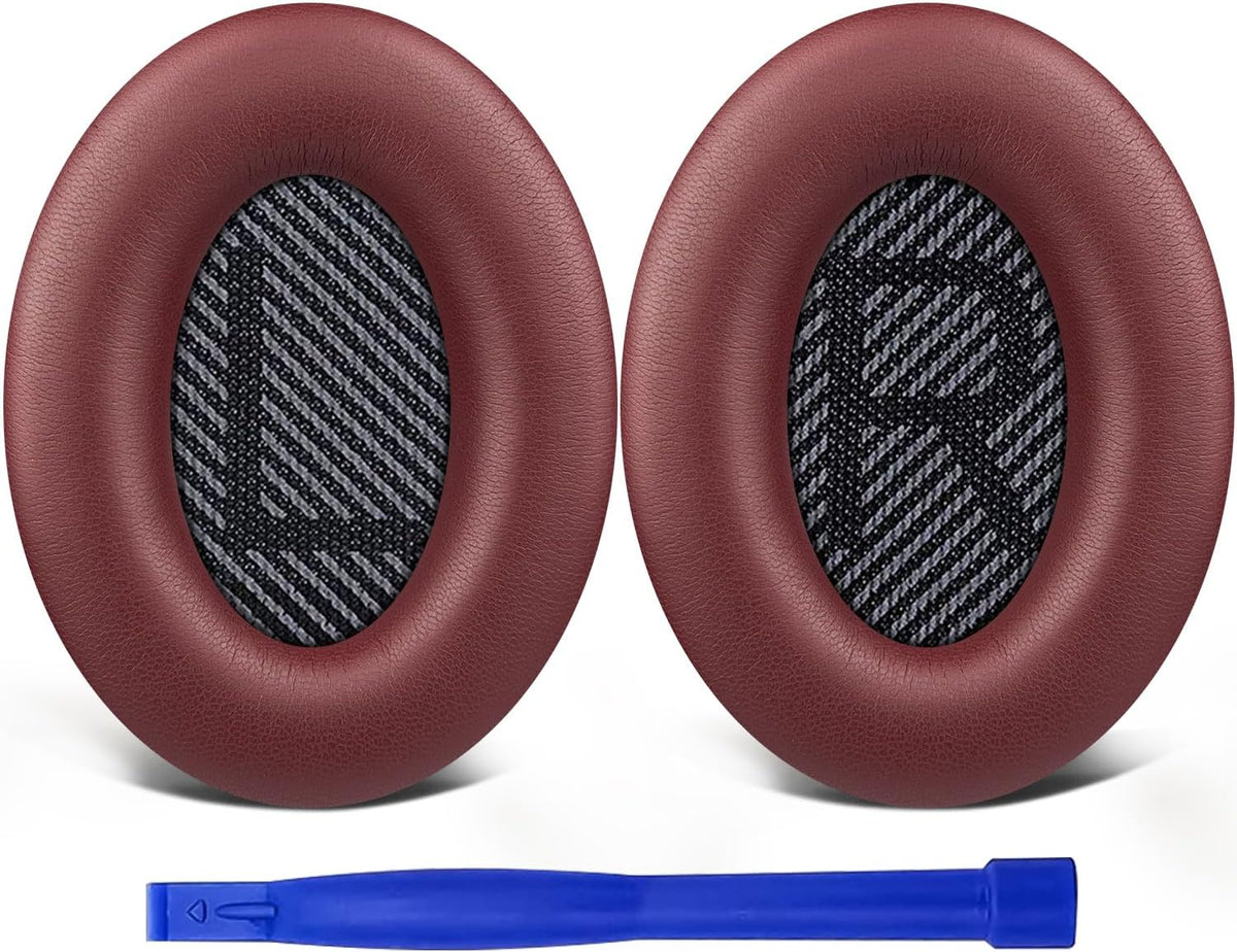 SoloWIT Replacement Earpads Cushions for Bose QuietComfort 35 (QC35) & Quiet Comfort 35 II (QC35 ii) Headphones, Ear Pads with Softer Leather, Noise Isolation Foam, Added Thickness (Burgundy)