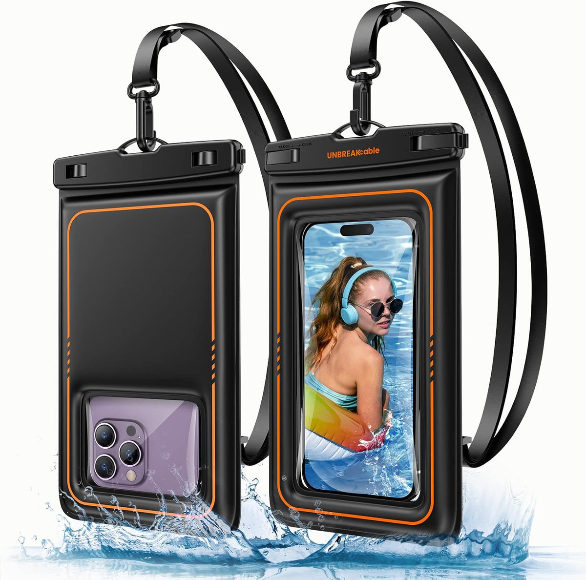 UNBREAKcable Floating Waterproof Phone Pouch 2 Pack, IPX8 Waterproof Phone Case Dry Bag Kayak/Beach/Cruise Travel Essentials, Water Proof Pouch for iPhone 16 15 Pro Max, Samsung S25 Ultra S24 S23-7