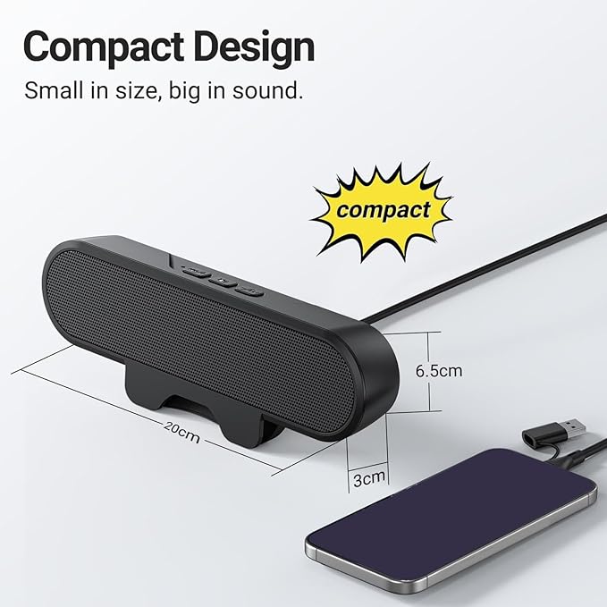 Yoidesu Computer Speaker External Speakers for Laptop with Two 1.4inch Magnetic Loudspeakers HD Stereo Loud Sound Computer Soundbar for PC with Volume Control Plug and Play