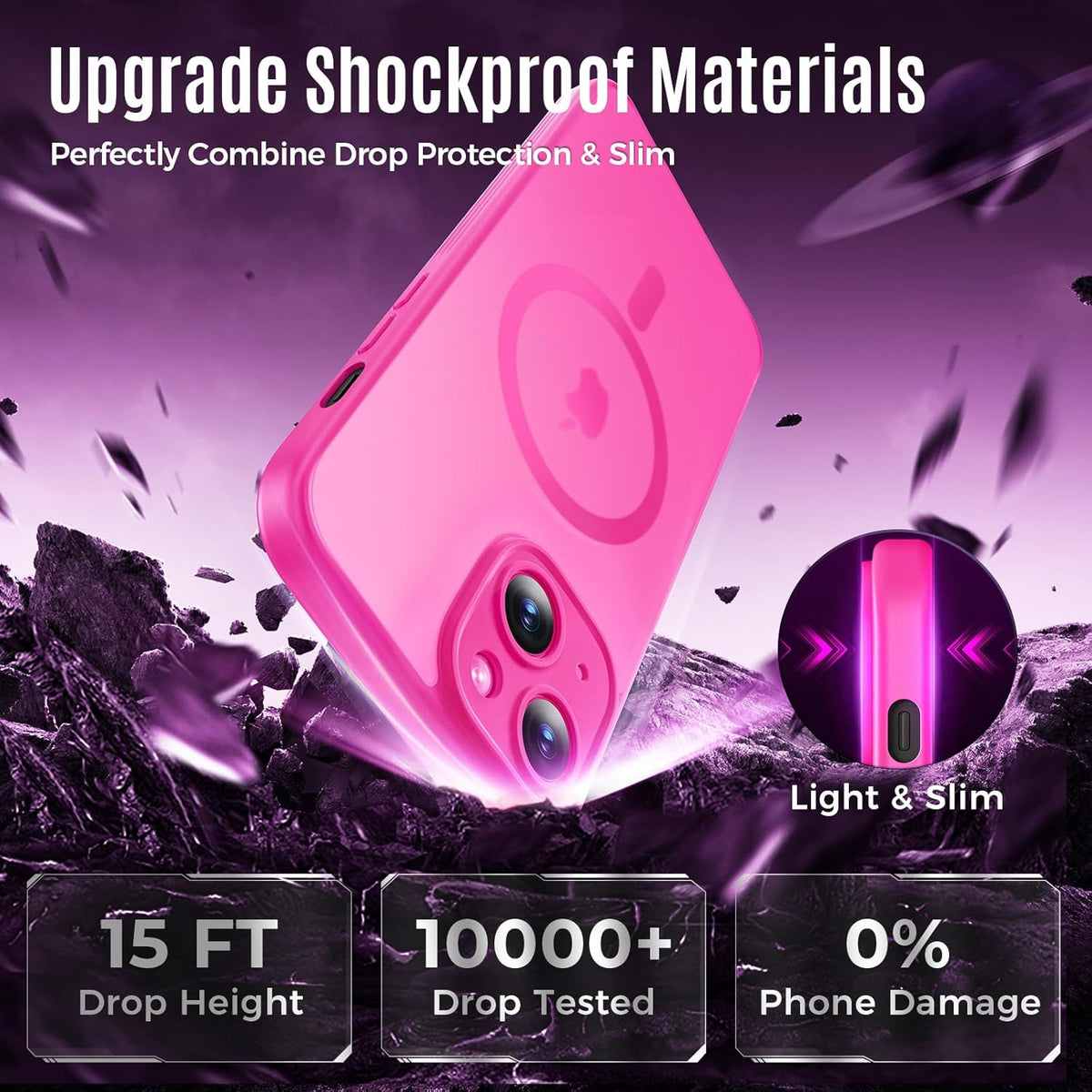 Designed for iPhone 13 Case, Compatible with MagSafe, with Privacy Screen Protectors X2, [Camera Protection] [15FT Military Drop Protection] Shockproof Phone Case, 6.1", Hot Pink