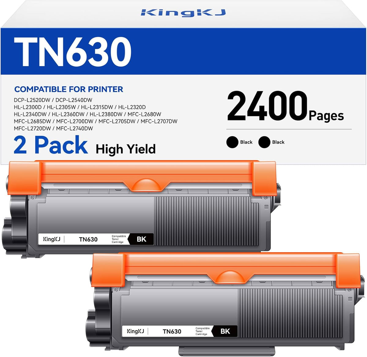 TN630 Black Toner Cartridge 2-Pack Replacement Compatible for Brother TN-630 630 Toner HL-L2380DW HL-L2320D HL-L2340DW DCP-L2540DW MFC-L2700DW MFC-L2720DW HL-L2300D HL-L2360DW MFC-L2740DW Printer Ink