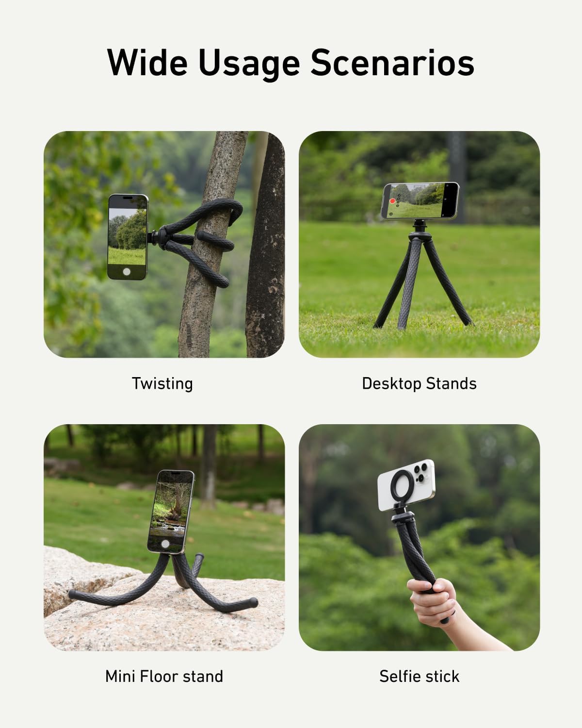 TELESIN Magnetic Flexible Tripod for iPhone, Mini Bendable Tripod Phone Stand for Magsafe Stroller Treadmill Tube Motorcycle Arm Phone Holder Selfie Stick for Video Recording for Phones Action Camera