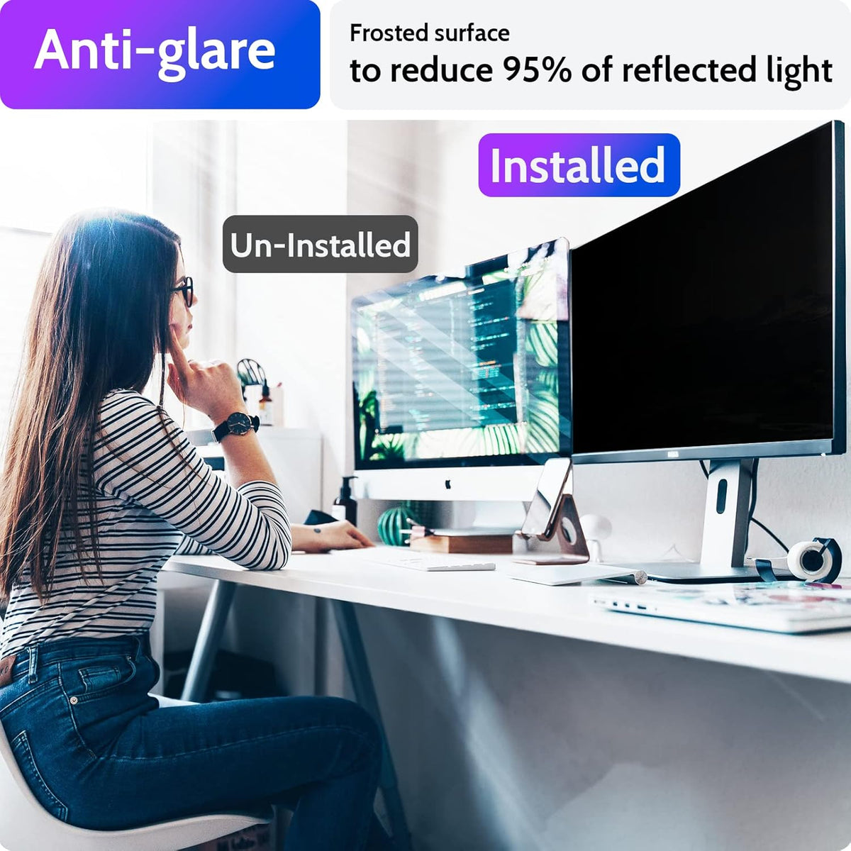 Computer Privacy Screen 27 Inch for 16:9 Widescreen Monitor, Removable 27inch Anti Blue Light Anti Glare Monitor Privacy Filter Shield (23 9/16" x 13 1/4")