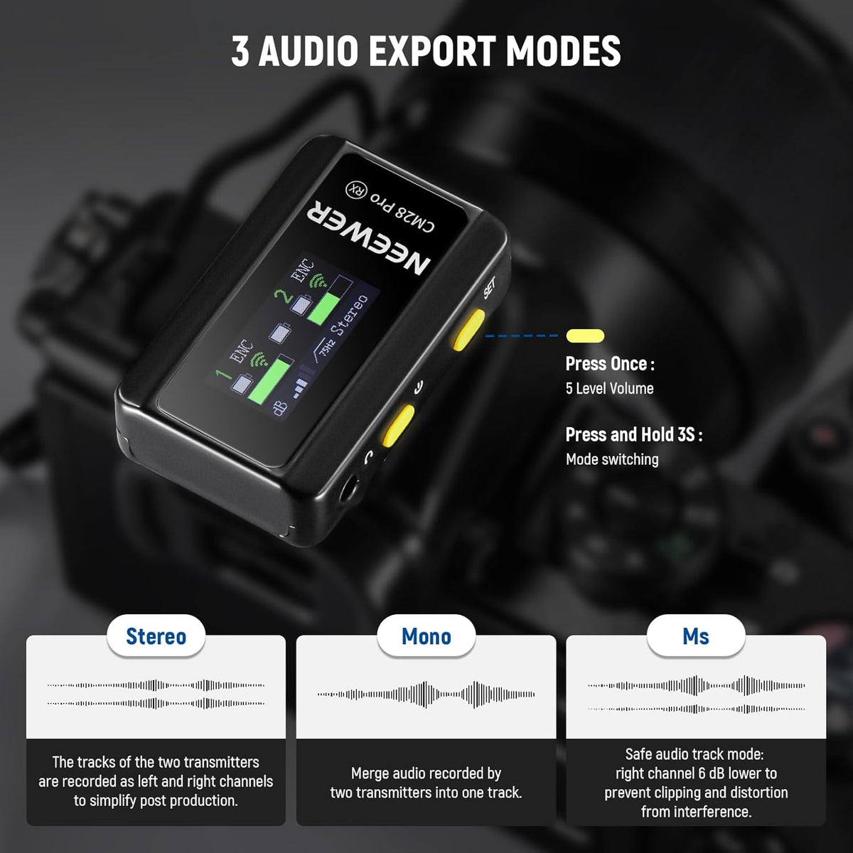 NEEWER CM28 PRO Wireless Lavalier Microphone + Charging Case & Cleaning Cloth, Noise Canceling 9Hrs Recording Mini Lapel Mic Compatible with iPhone iPad USB C Android Phone Camera PC Laptop Computer