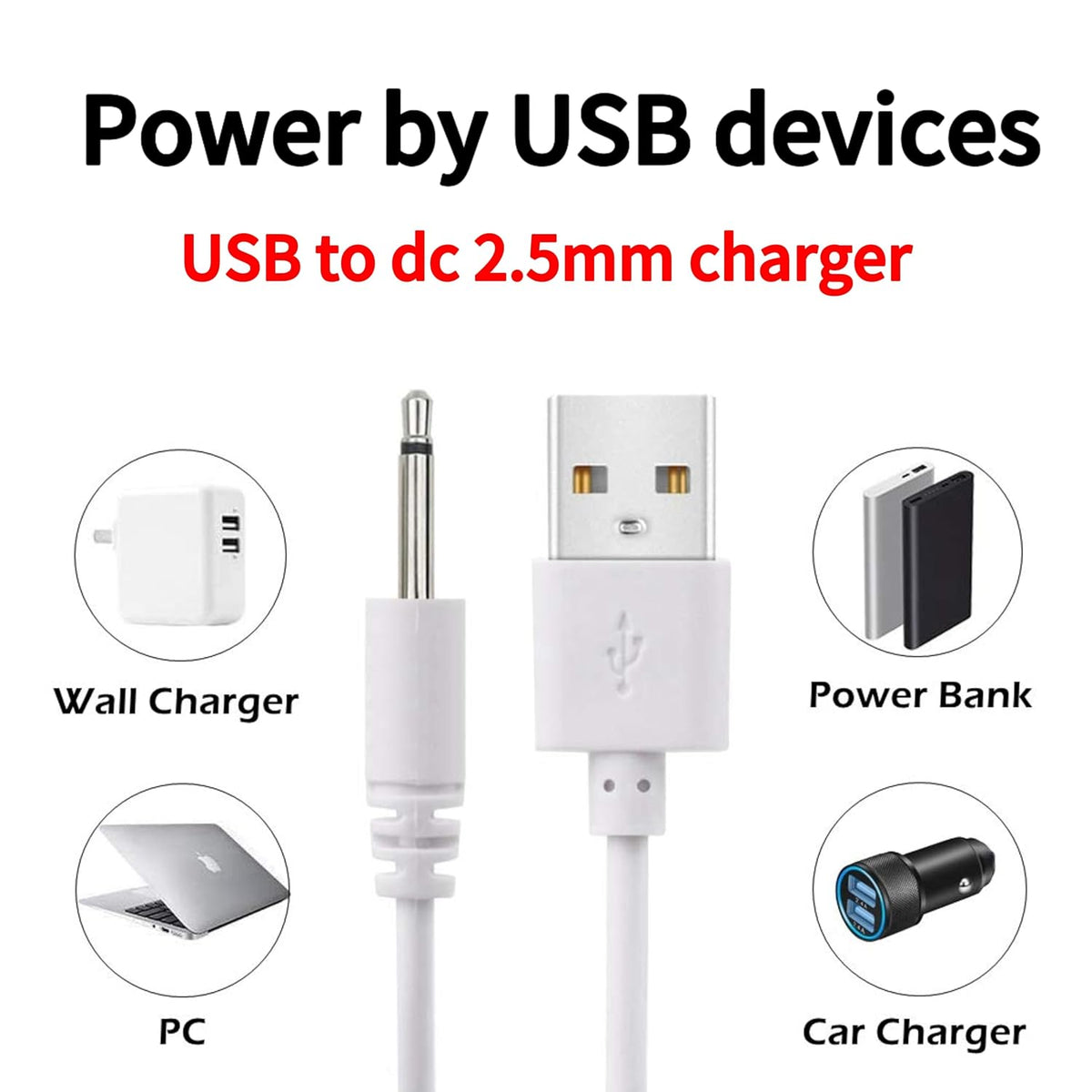 Bizooth 2.5mm 2 Pack DC Charging Cable, Fast Charging USB Cable, Compatible with Beauty Instrument Massager USB Charger