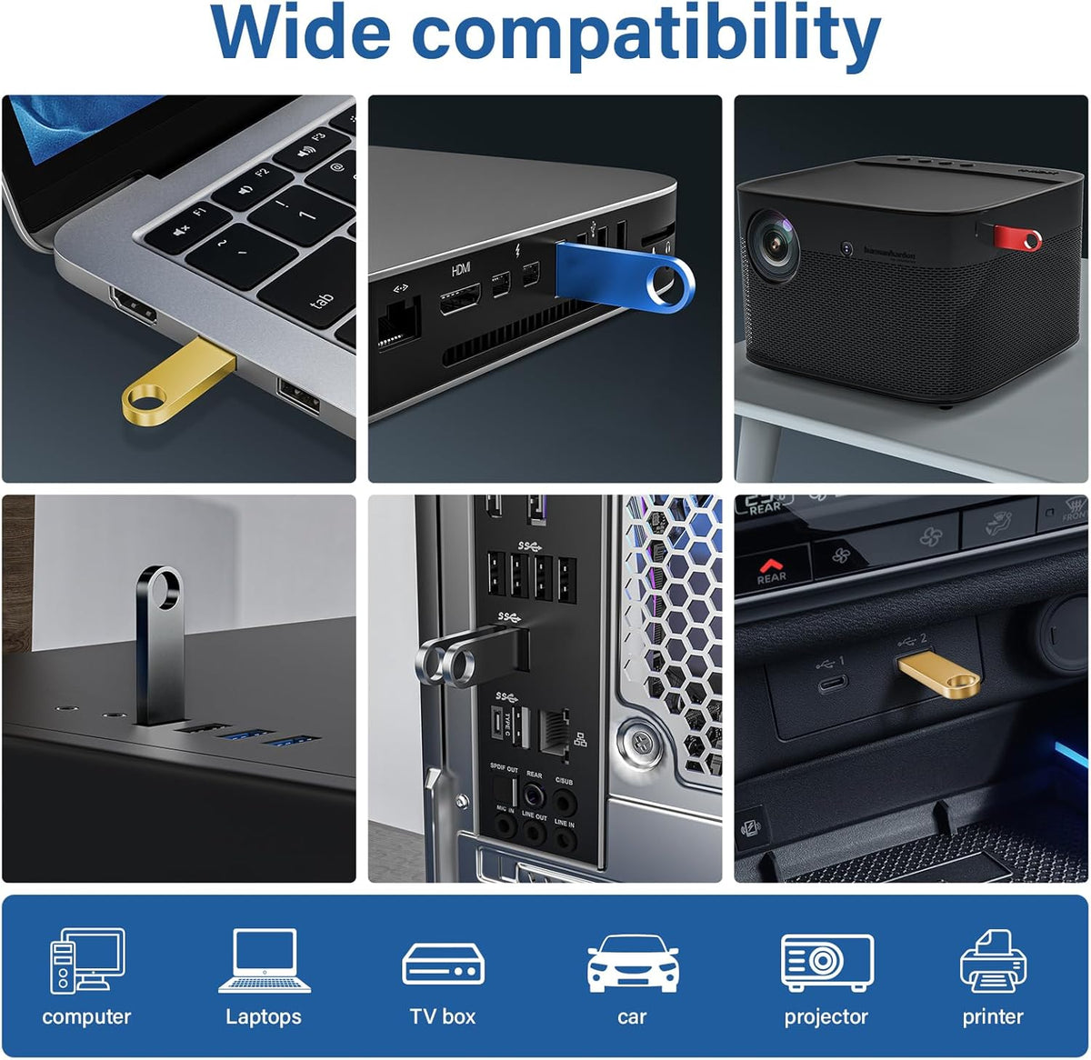 5 Pack 128GB USB Flash Drive with Keychains, Wooolken Sleek Metal USB 2.0 Thumb Drives Memory Stick for PC Laptop Computer