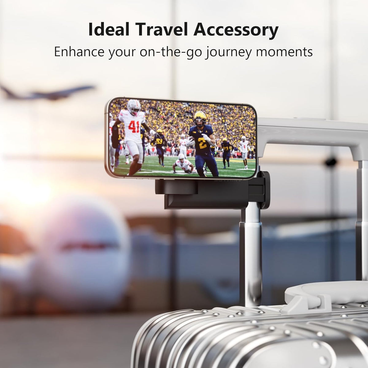 MiiKARE Travel Essentials Magnetic Airplane Phone Holder, Universal Handsfree Phone Mount for Flying with 360 Degree Rotation, Travel Must Haves Phone Stand for Desk, Tray Table, Black&Black