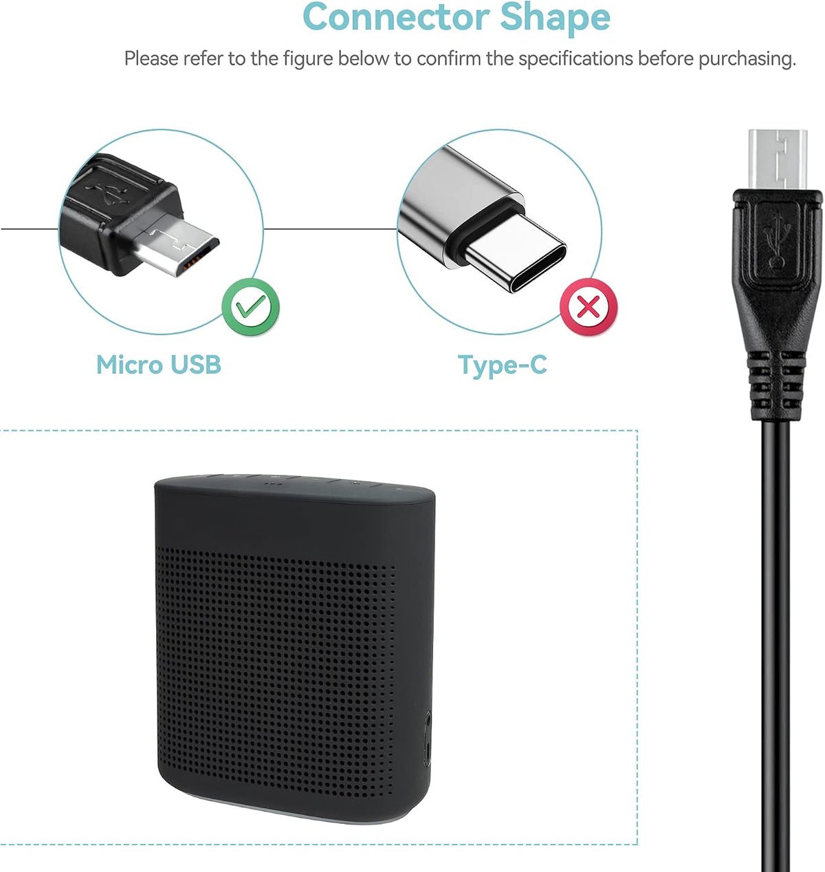 6FT USB DC Power Charger Cable for JBL Micro II Speaker