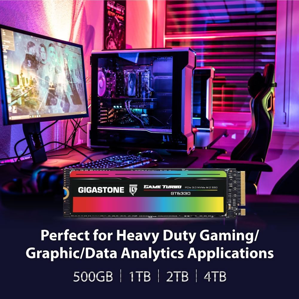 Gigastone M.2 SSD 2TB PCIe 3.0 NVMe SSD 3,500MB/s Internal Gaming Solid State Hard Drives Upgrade PC Laptop Storage High Speed Response for Gamers Graphic Design Creators IT Pros PCIe Gen3x4