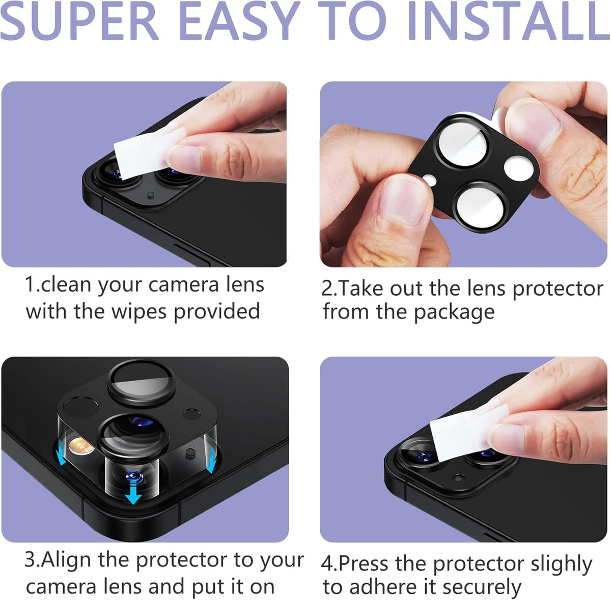 2 Pack Camera Lens Protector for iPhone 14 / iPhone 14 Plus,[Not Easy to Breakn ] AR Tempered Glass Strong Adsorption Metal Camera Cover Screen-purple