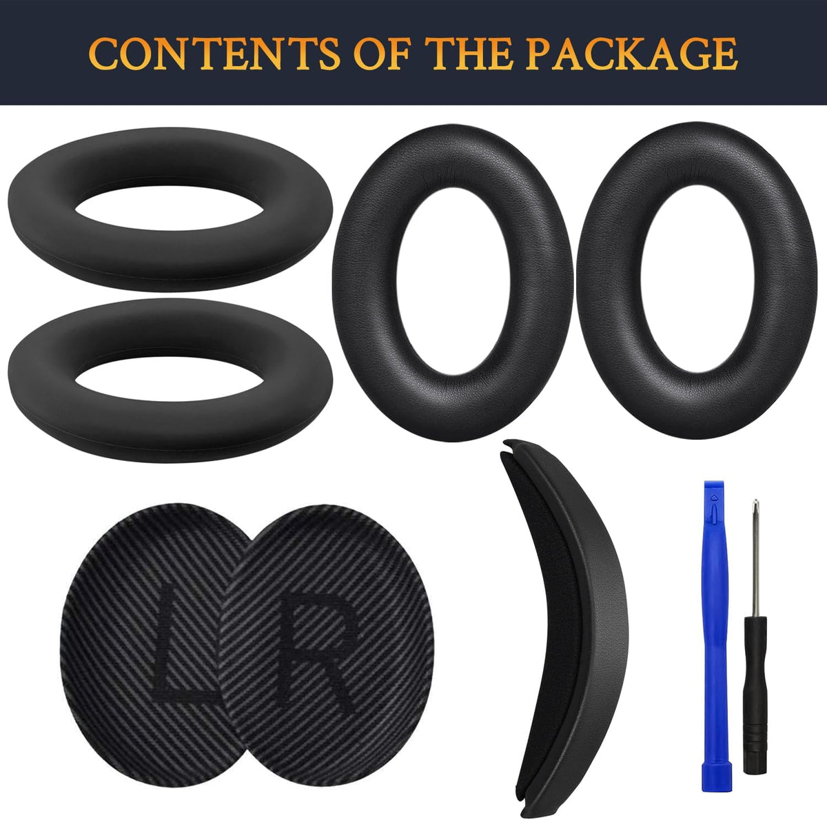 SOULWIT Ear Pads Cushions + Headband + Silicone Earpads Cover Protector, Replacement Kit for Bose QuietComfort 35 QC35, QC35 ii Over-Ear Headphones - Black