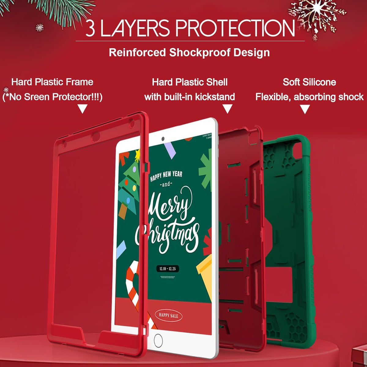Rantice iPad 9th Generation Case, iPad 8th Generation Case, iPad 7th Generation Case, Hybrid Shockproof Rugged Drop Protection Cover with Kickstand for iPad 10.2'' （DarkGreen+Red