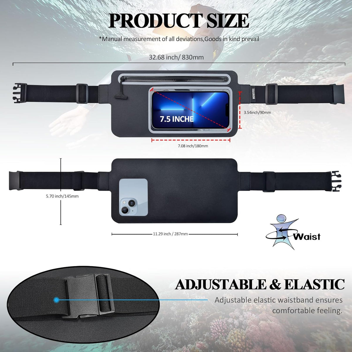 Dry Bags Waterproof Fanny Pack Women for Swimming Men Kids Beach Travel Water Sports Kayaking Boating Floating Fishing Hiking,Running Belt Bag GYM Exercise, Small Cell Phone Waist Pouch Black