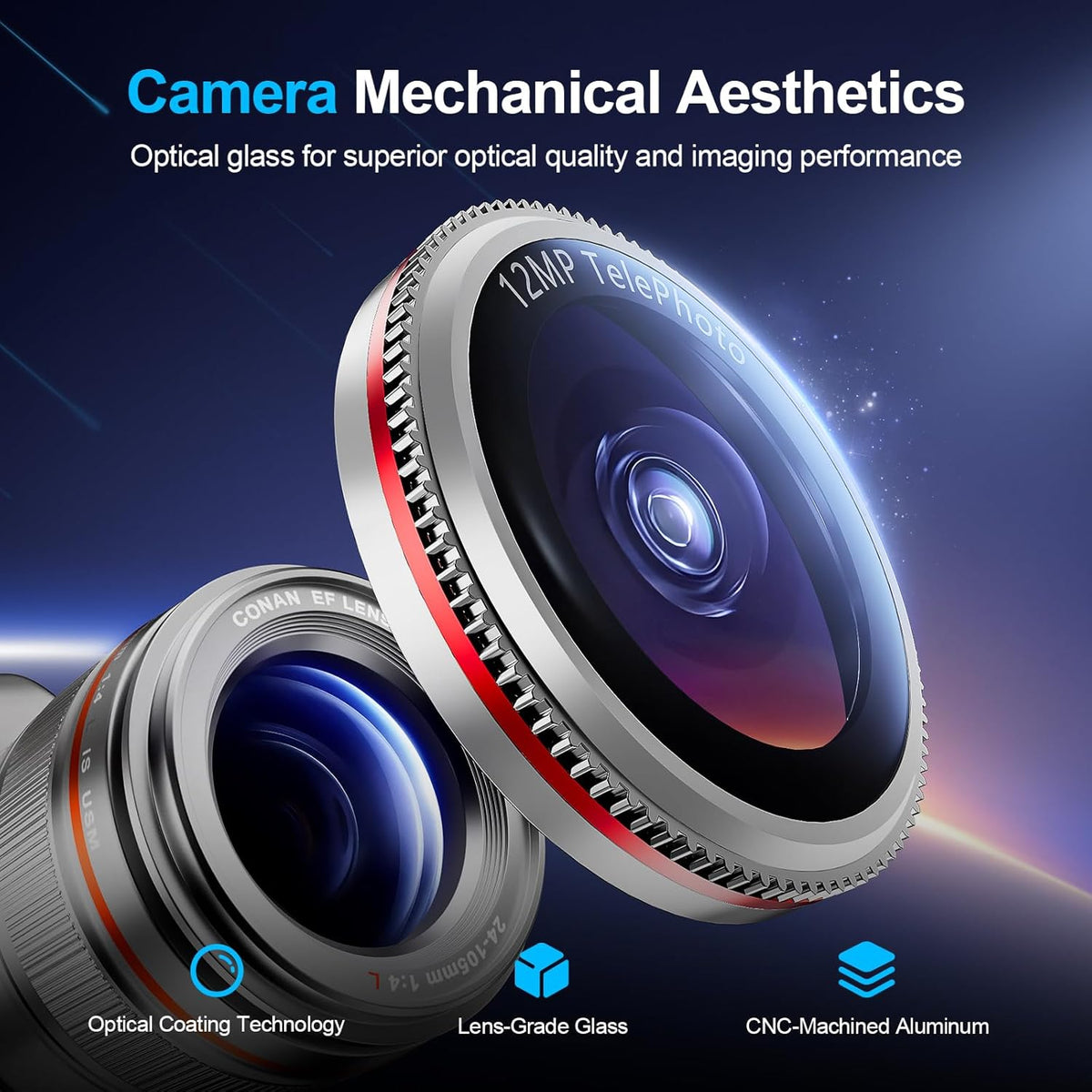 X-it 2 Pack Camera Lens Protector, Shatterproof Anti-Scratch Ultra HD Mechanical Gear Camera Protector, Anti-Glare 9H Tempered Glass Lens Protector for iPhone 16/iPhone 16 Plus,Case Friendly,SilverRed
