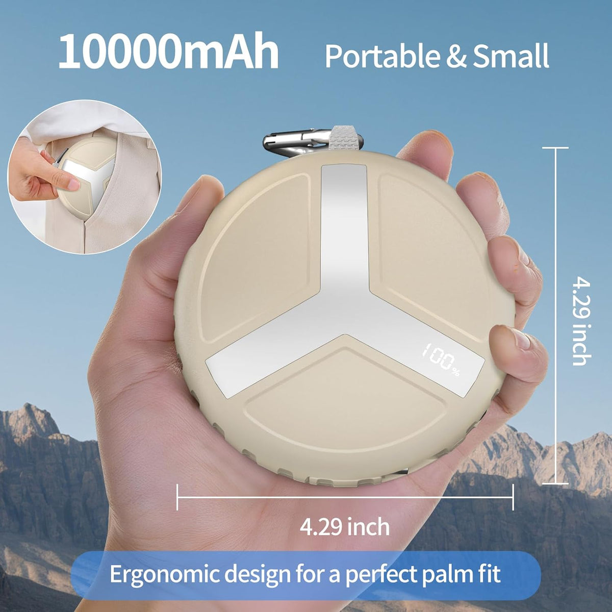 Vivilumens Power Bank Portable Charger 10,000mAh Retractable 25.5 in Built-in Cable Fast Charging Battery Pack USB-C for iPhones Galaxy Laptop with Flashlight&Carabiner for Camping Backpacking Travel