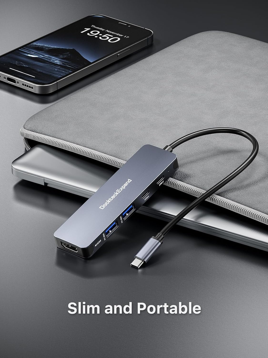 USB-C Hub 5-in-1 with 4K HDMI, 100W Power Delivery, 5Gbps USB-C Data Port and 2 5Gbps USB-A Data Ports for MacBook Pro/Air, iPad Pro/Air, Dell XPS