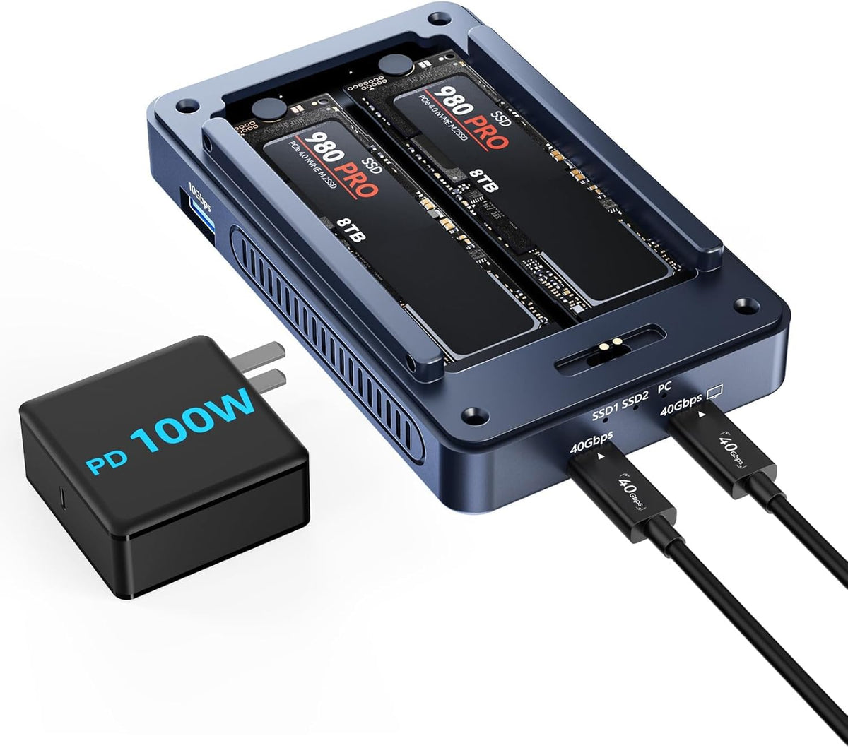 ACASIS 40Gbps M.2 NVMe SSD Enclosure, Cooling Fan, Compatible Thunderbolt 4/3/USB 4.0, Tool-Free, Aluminum Dock Dual Monitor, Support Software RAID, 2 USBC 40Gbps for M1/M2/Windows
