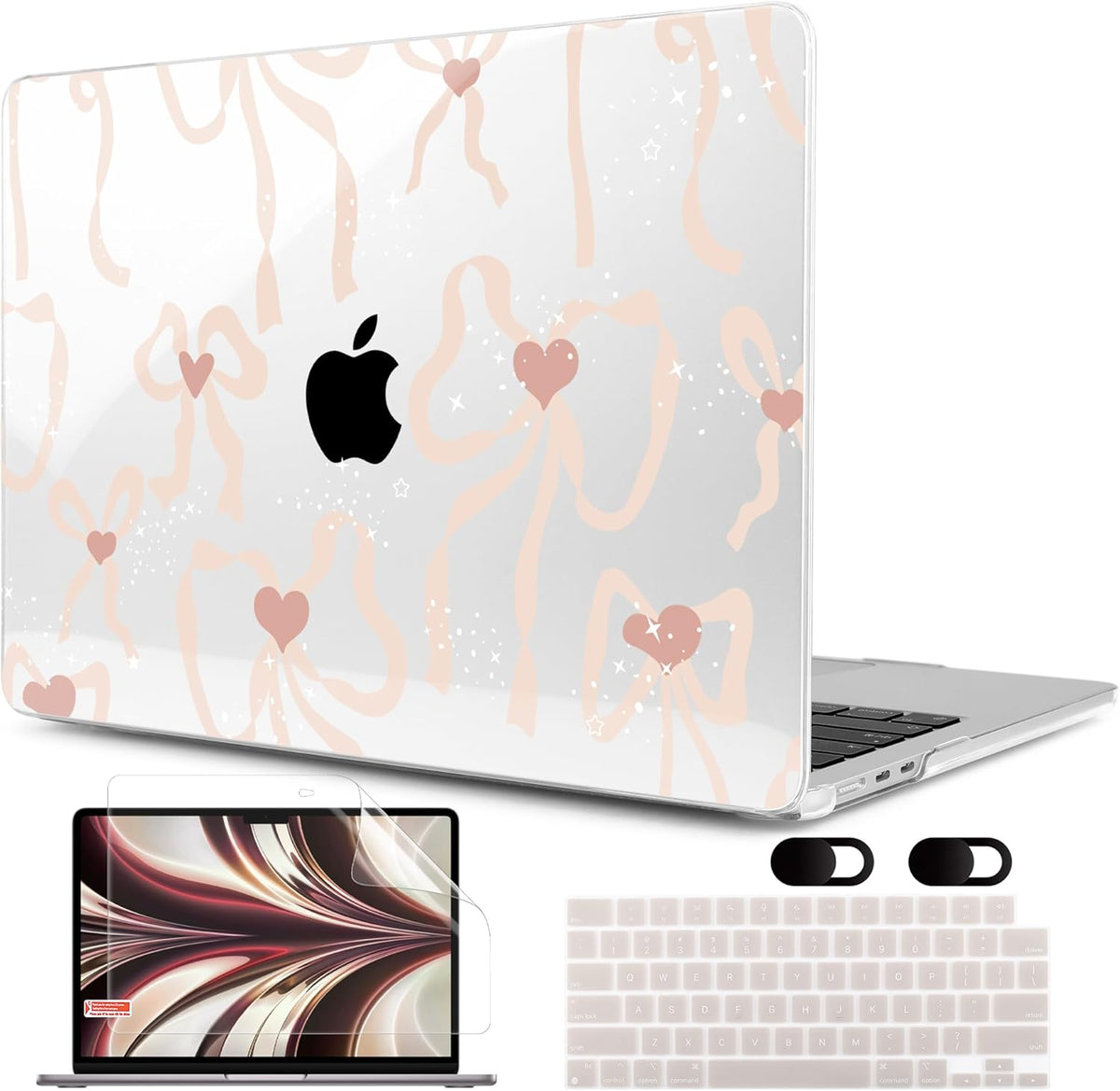 MEEgoodo Case for M4/M3/M2 MacBook Air 13.6 inch Case 2025 2024 2022, Fit Model A3240/A3113/A2681, Hard Shell with Keyboard Cover Compatible with MacBook Air 13 inch, Aesthetic Coquette Ribbon Bow