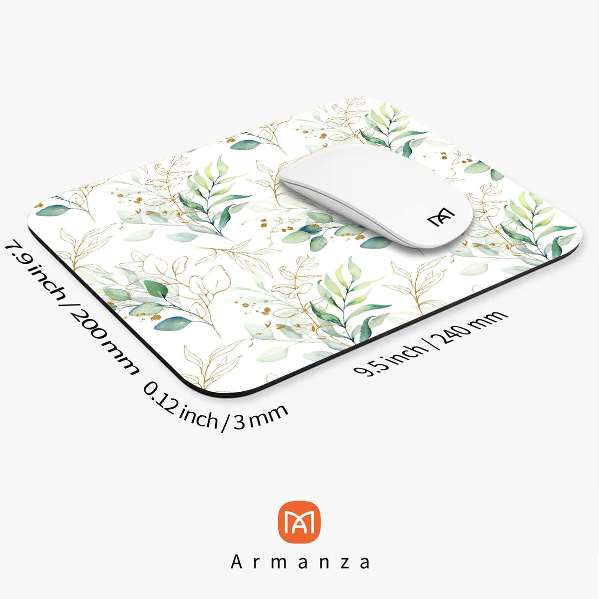 Square Mouse Pad Pretty Leaves, Personalized Premium-Textured Custom Mouse Mat Design, Washable Mousepad Cloth, Non-Slip Rubber Base Computer Mouse Pads for Wireless Mouse