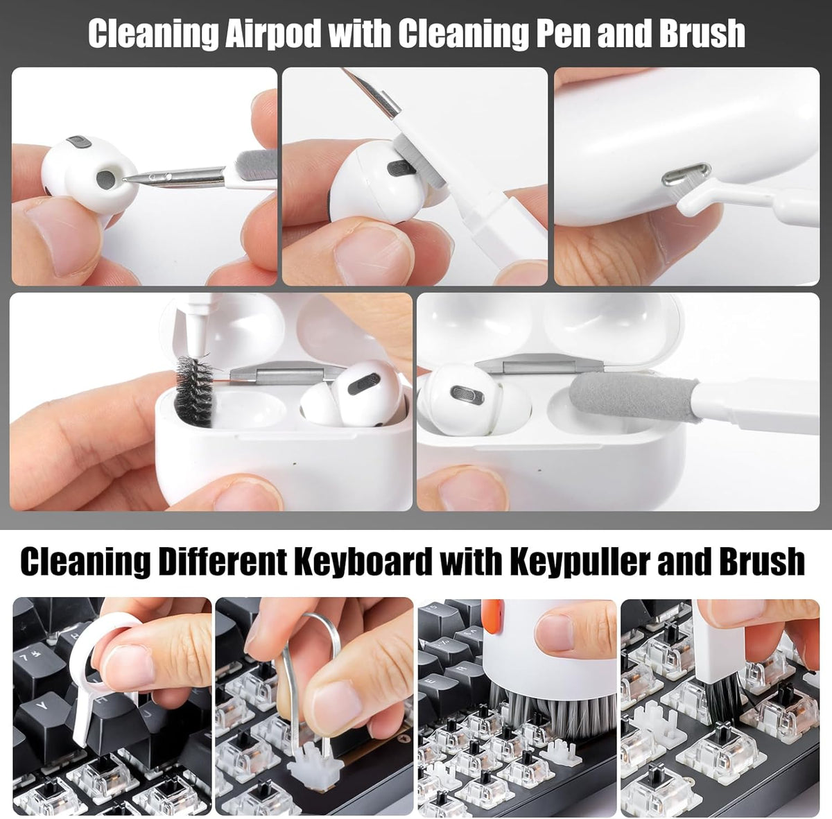 walrfid 2pcs White Pink Computer Keyboard Cleaner Kit, Laptop Screen Cleaning Spray for iPhone AirPod Phone MacBook iPad, 20-in-1 Electronic Clean Brush Tool for Earbud iPod TV Earphone Camera