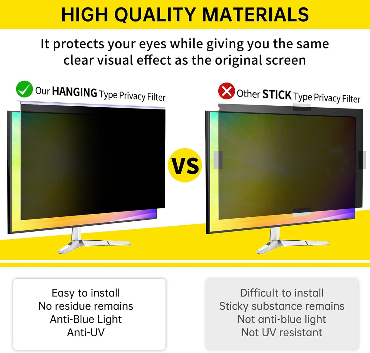 21.5 Inch Computer Privacy Screen for 16:9 Computer Monitor, Anti-Blue Light Monitor Privacy Screen Filter, Anti-UV Computer Screen Privacy Shield