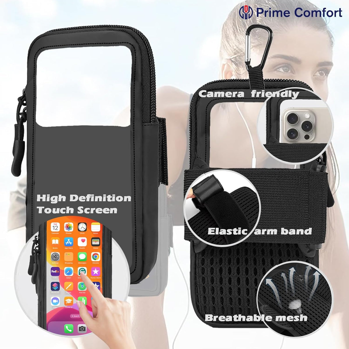 Phone Holder for Running, Walking, and Workout - Adjustable Arm Band Armband for iPhone and Cell Phones - Clear Crossbody Phone Pouch Purse with Strap for Women Men