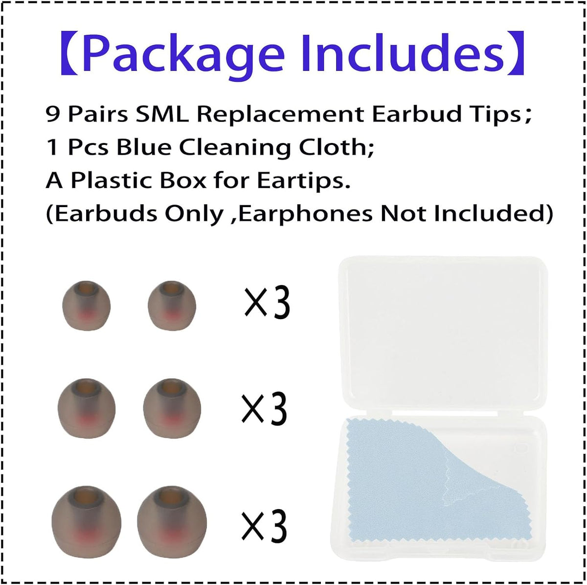 9 Pairs Earbud Tips,Silicone Replacement Earbud Tips Inner Hole 3.8mm -5.5mm, Headphone Ear Cover Fit Most in-Ear Headphones,Black Red(SML)