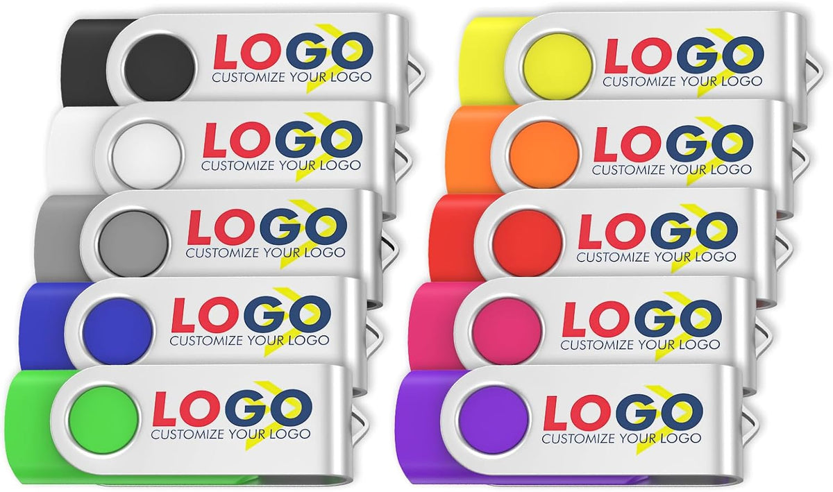 ABLAZE Custom Flash Drive 64GB 10 Pack, Personalized USB Logo Flash Drives USB 2.0 Thumb Drives with Logo Memory Stick (Mixcolors)
