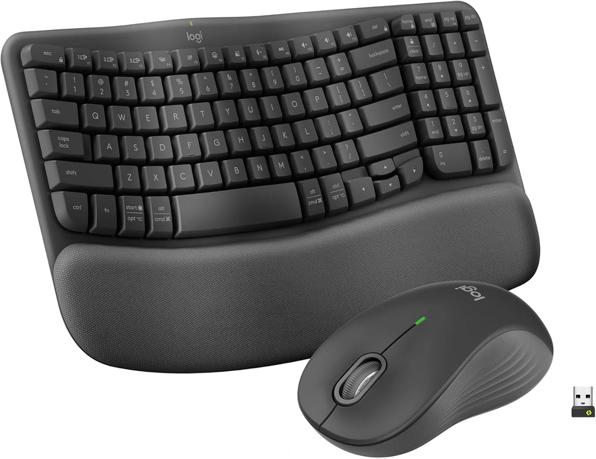 Logitech Wave Keys MK670 Combo, Wireless Ergonomic Keyboard with Signature M550 L Wireless Mouse, Comfortable Natural Typing, Bluetooth, Logi Bolt, for Multi-OS, Windows/Mac - Graphite