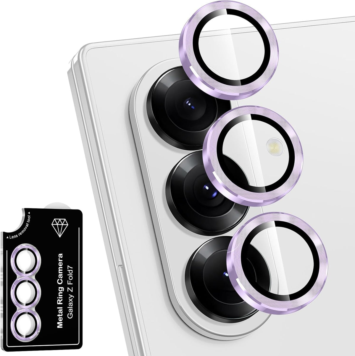 for Samsung Galaxy Z Fold 7 Camera Lens Protector, Individual Metal Ring Tempered Glass Lens Cover, [Strong Adsorption] Scratch Resistant Ultra-Thin HD Clear Lens Cover, 1 Set-Purple