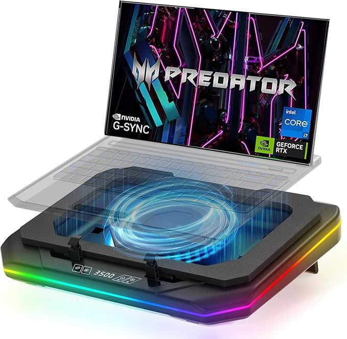 Cooling Pad for Acer Predator Helios Neo 16 Gaming Laptop Cooler with Powerful Turbo Cooling Fan Can Fast Cooling CPU+GPU 40°C Variable Speed6 RGB Light ModeTouch ControlLCD Screen