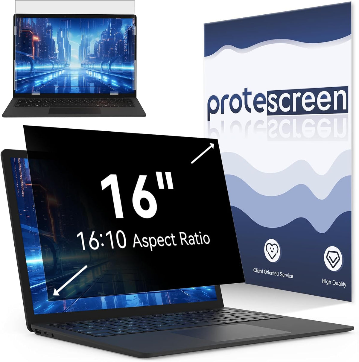 [2 Pack] Laptop Privacy Screen 16 Inch Compatible With Lenovo Hp Dell Acer Asus Thinkpad Envy Xps, 16:10 Aspect Removable Anti Glare Blue Light Filter Protector, 16in Computer Monitor Privacy Shield