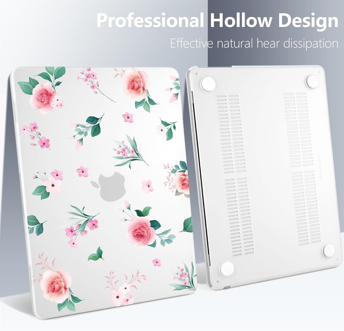 Batianda Premium Case for New MacBook Air 15 inch 2025 M4 2024 2023 with M3 M2 Chip, Floral Designed Protective Plastic Hardshell & Keyboard Cover & Screen Protector, Spring Flowers, Peach Rose